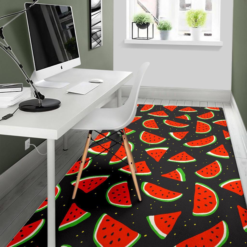 Black Cute Watermelon Pattern Print Area Rug
