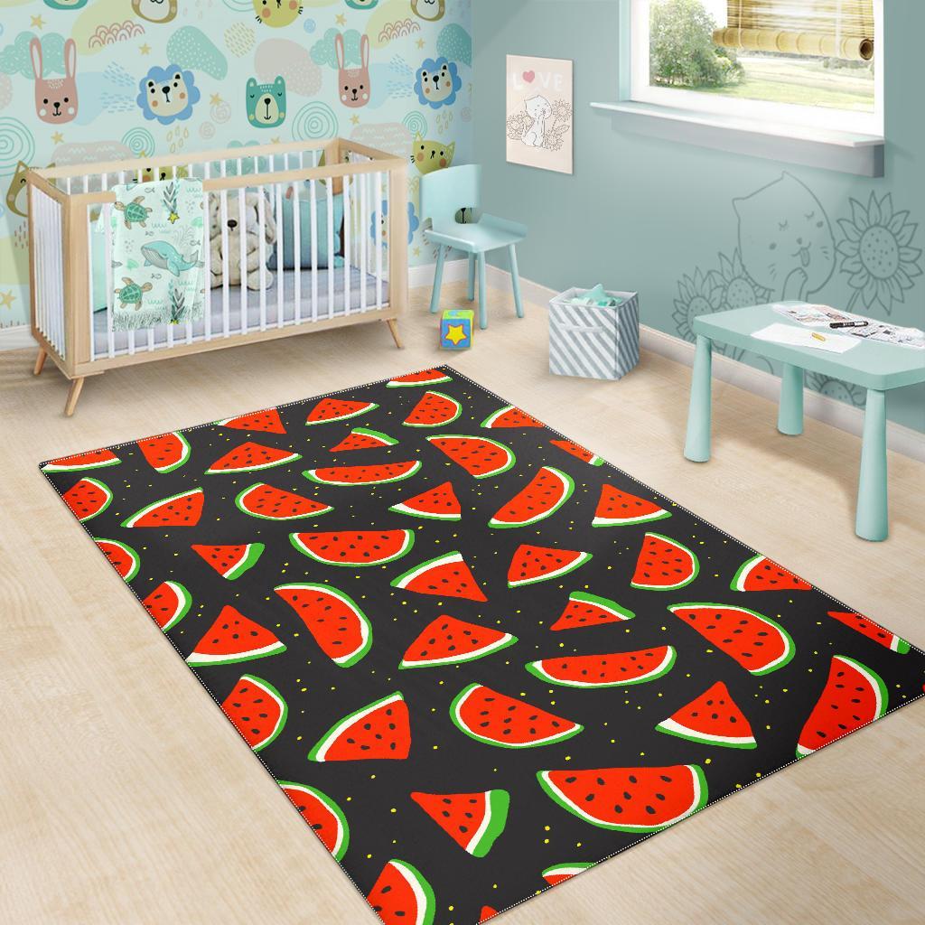 Black Cute Watermelon Pattern Print Area Rug