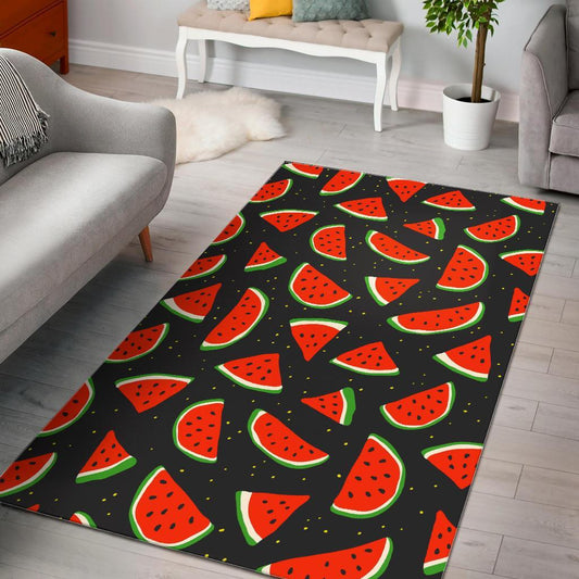 Black Cute Watermelon Pattern Print Area Rug