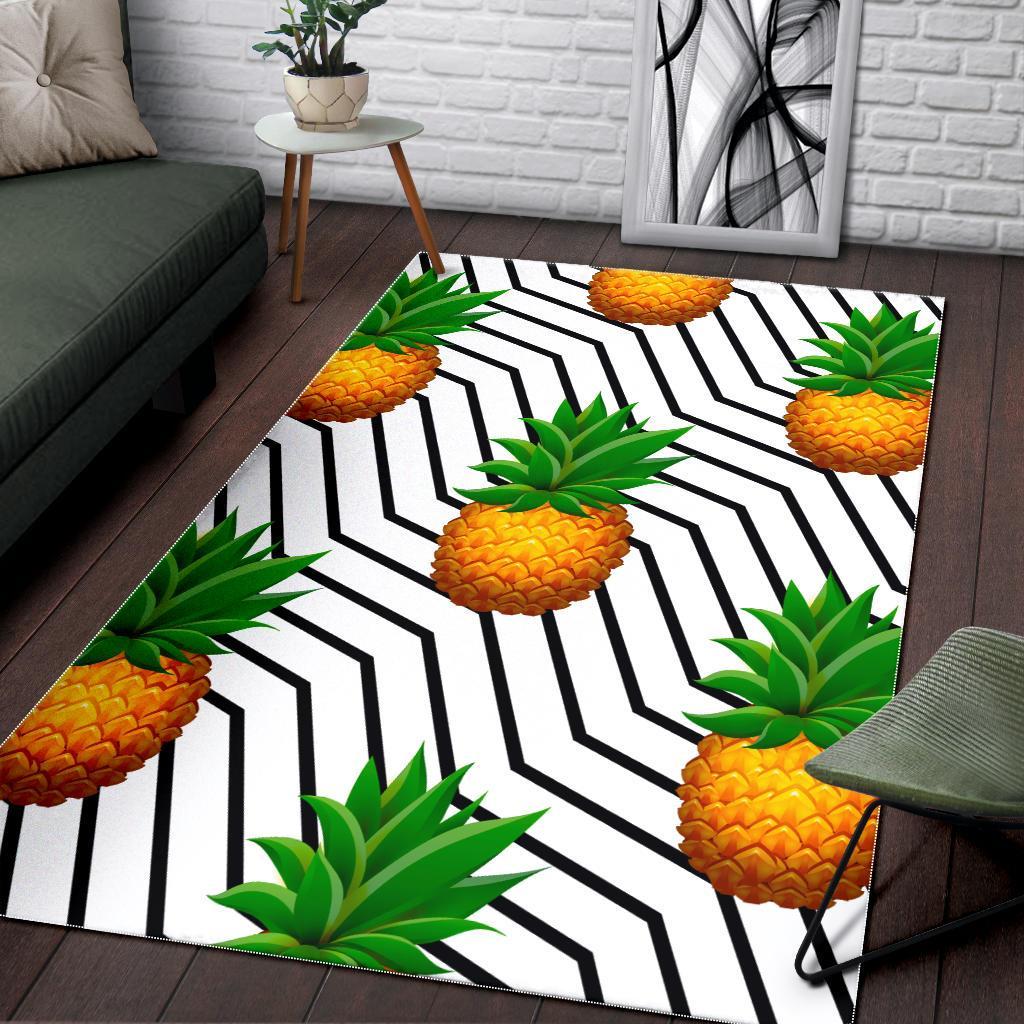 Black Geometric Pineapple Pattern Print Area Rug