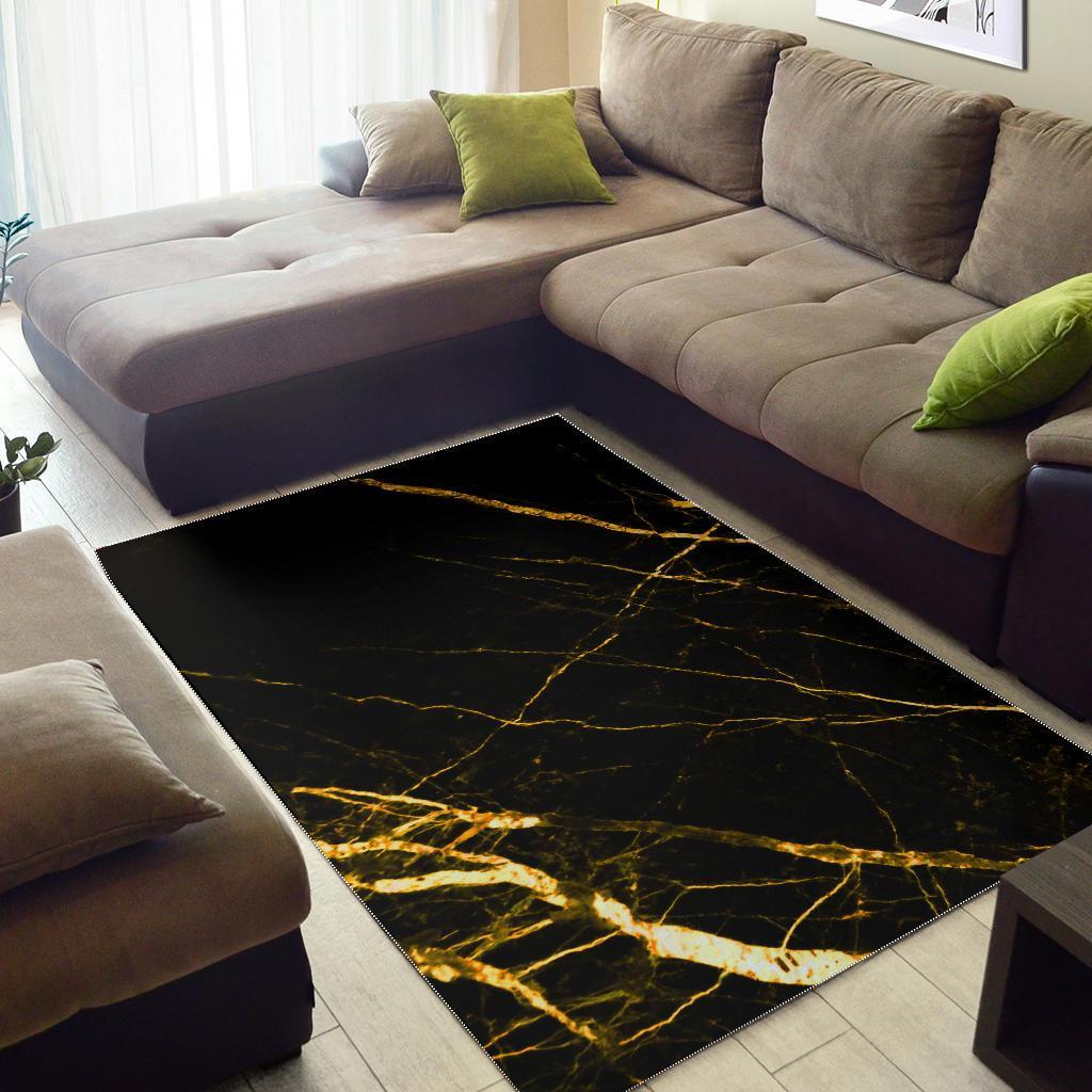 Black Gold Scratch Marble Print Area Rug