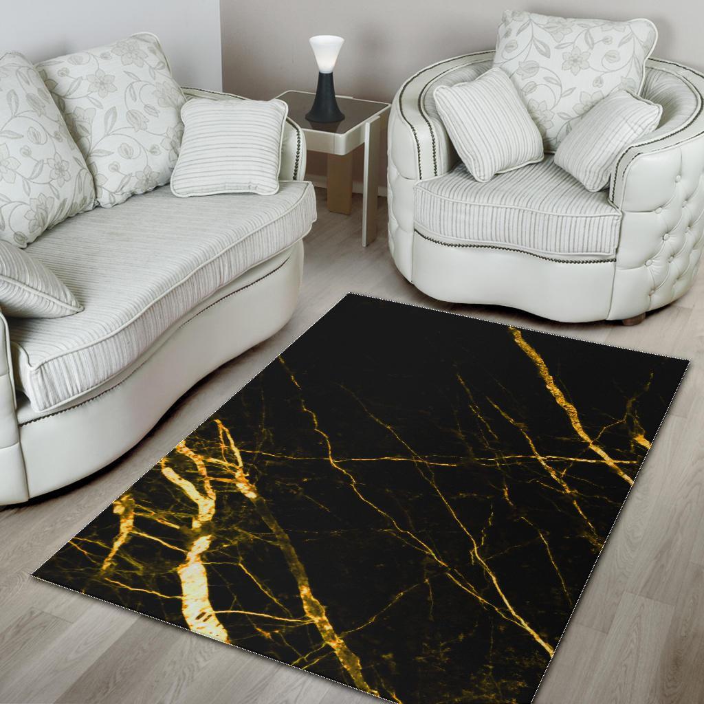 Black Gold Scratch Marble Print Area Rug