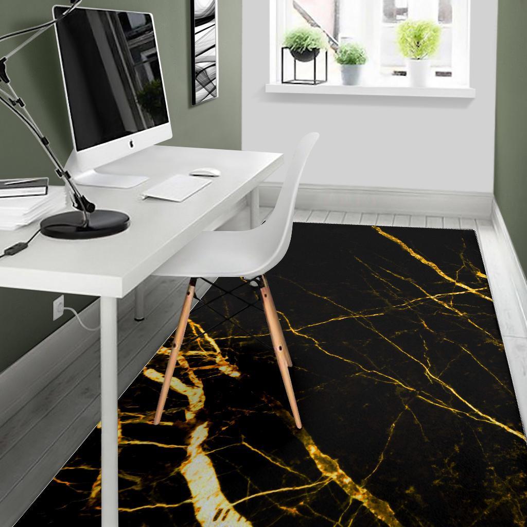Black Gold Scratch Marble Print Area Rug