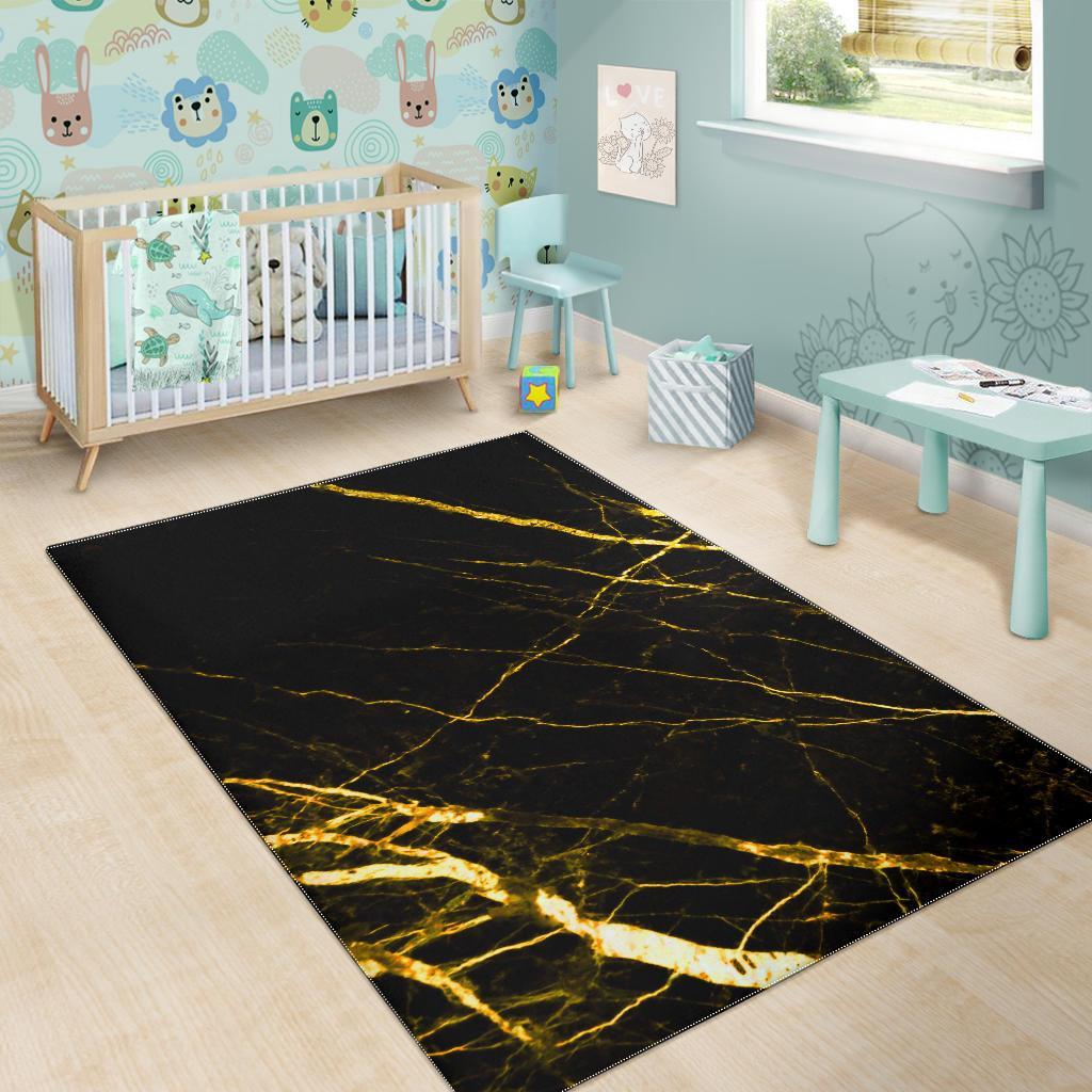 Black Gold Scratch Marble Print Area Rug