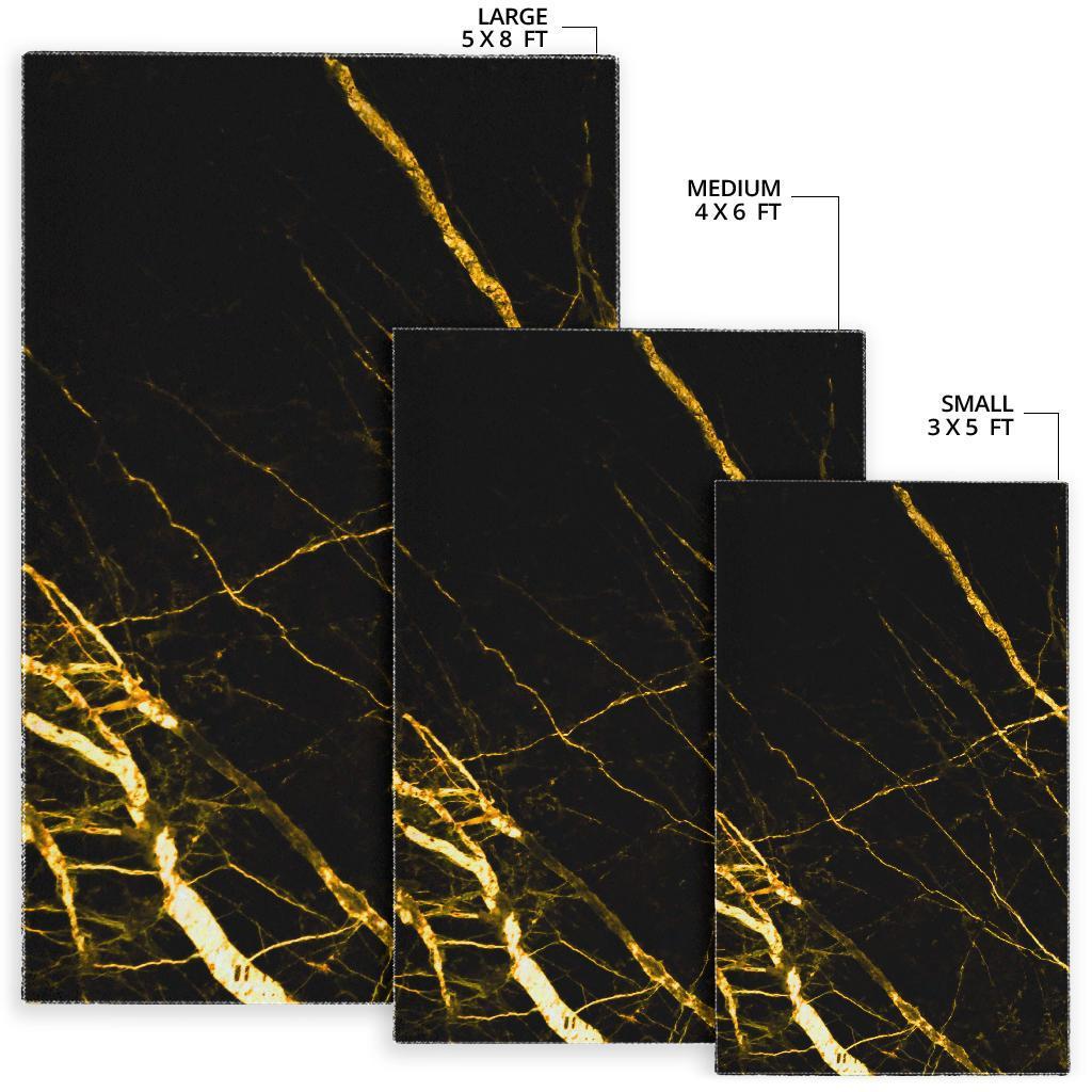 Black Gold Scratch Marble Print Area Rug