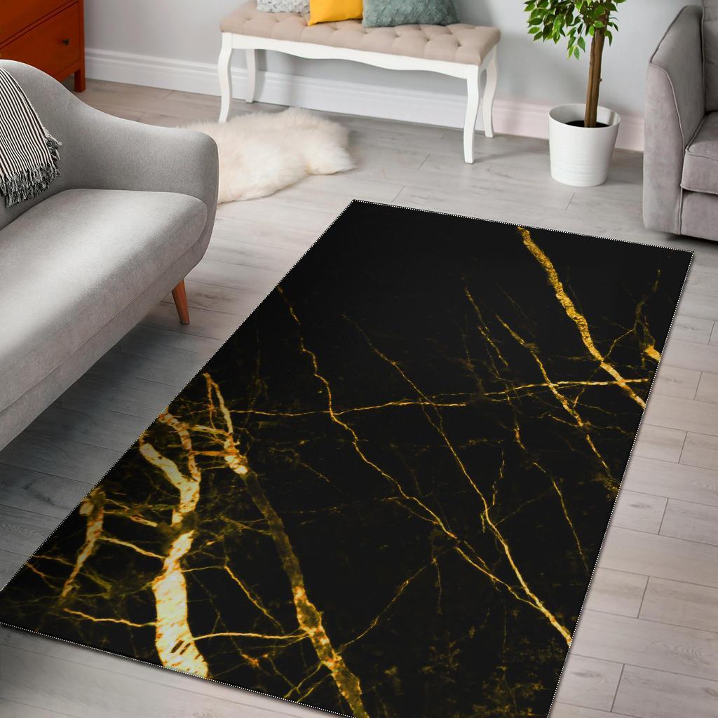 Black Gold Scratch Marble Print Area Rug