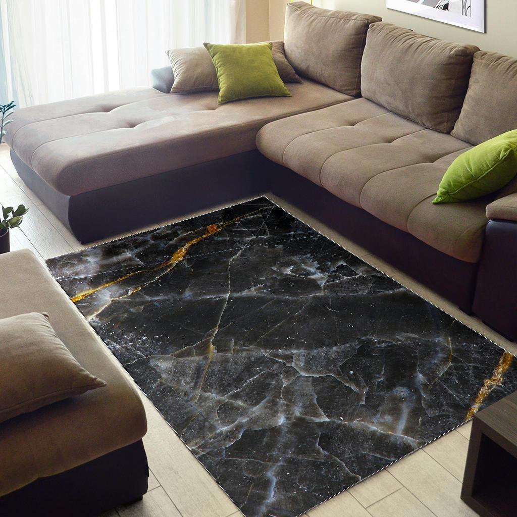 Black Grey Marble Print Area Rug