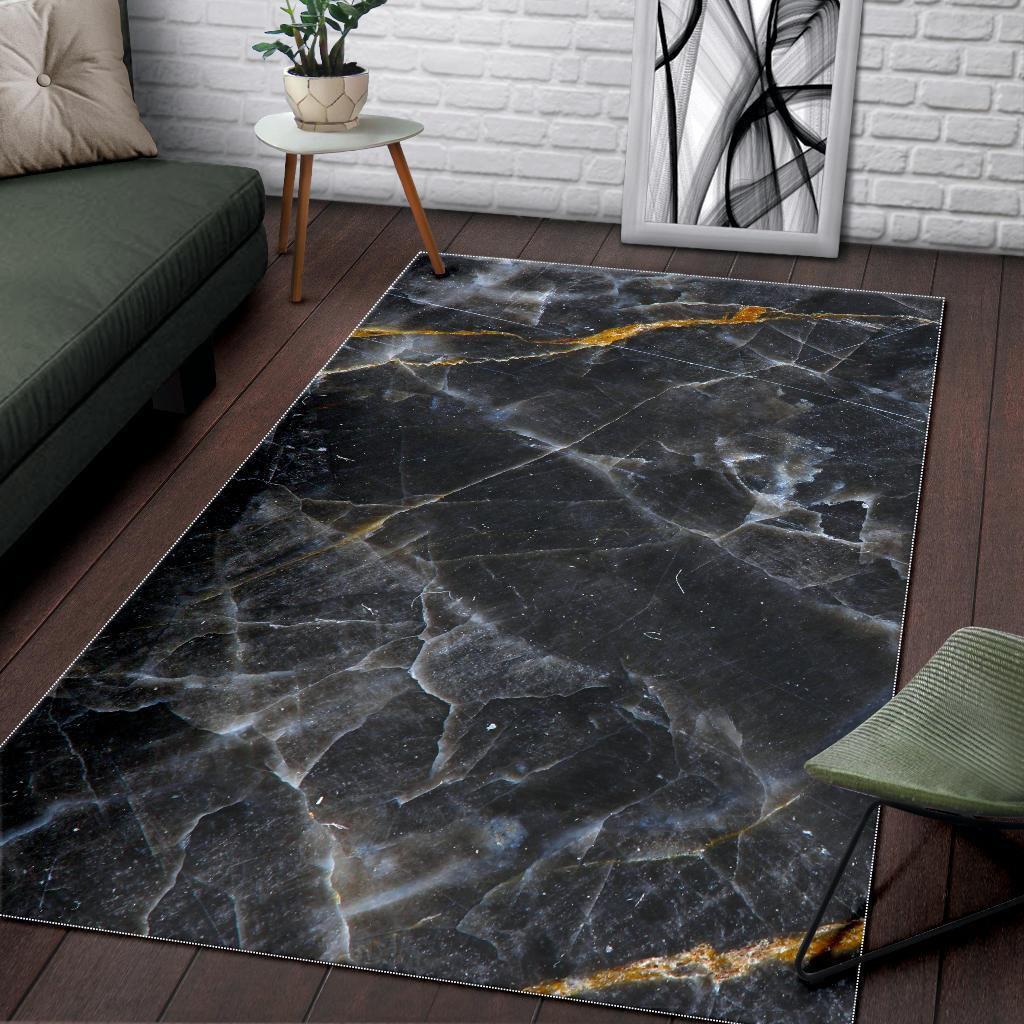 Black Grey Marble Print Area Rug