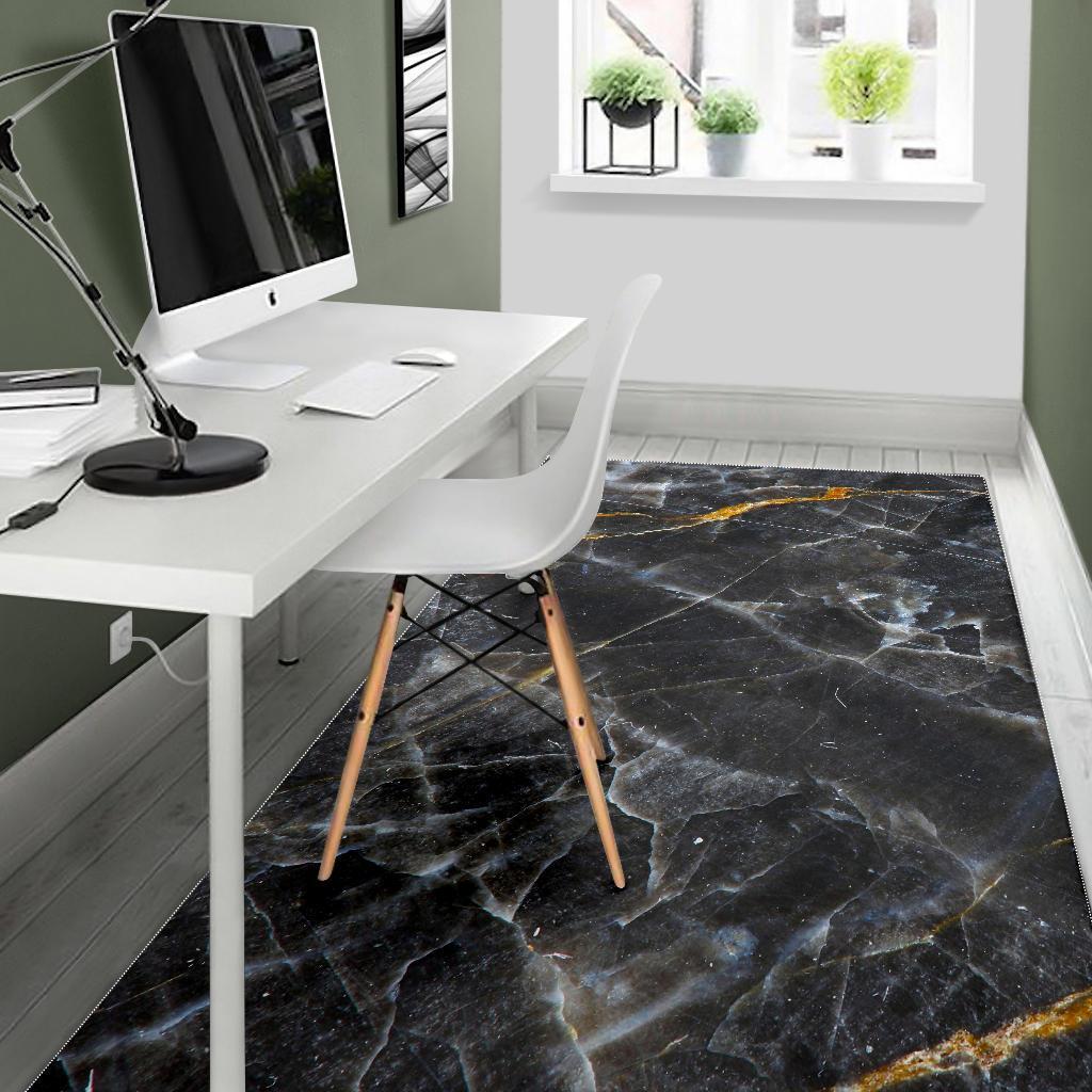 Black Grey Marble Print Area Rug