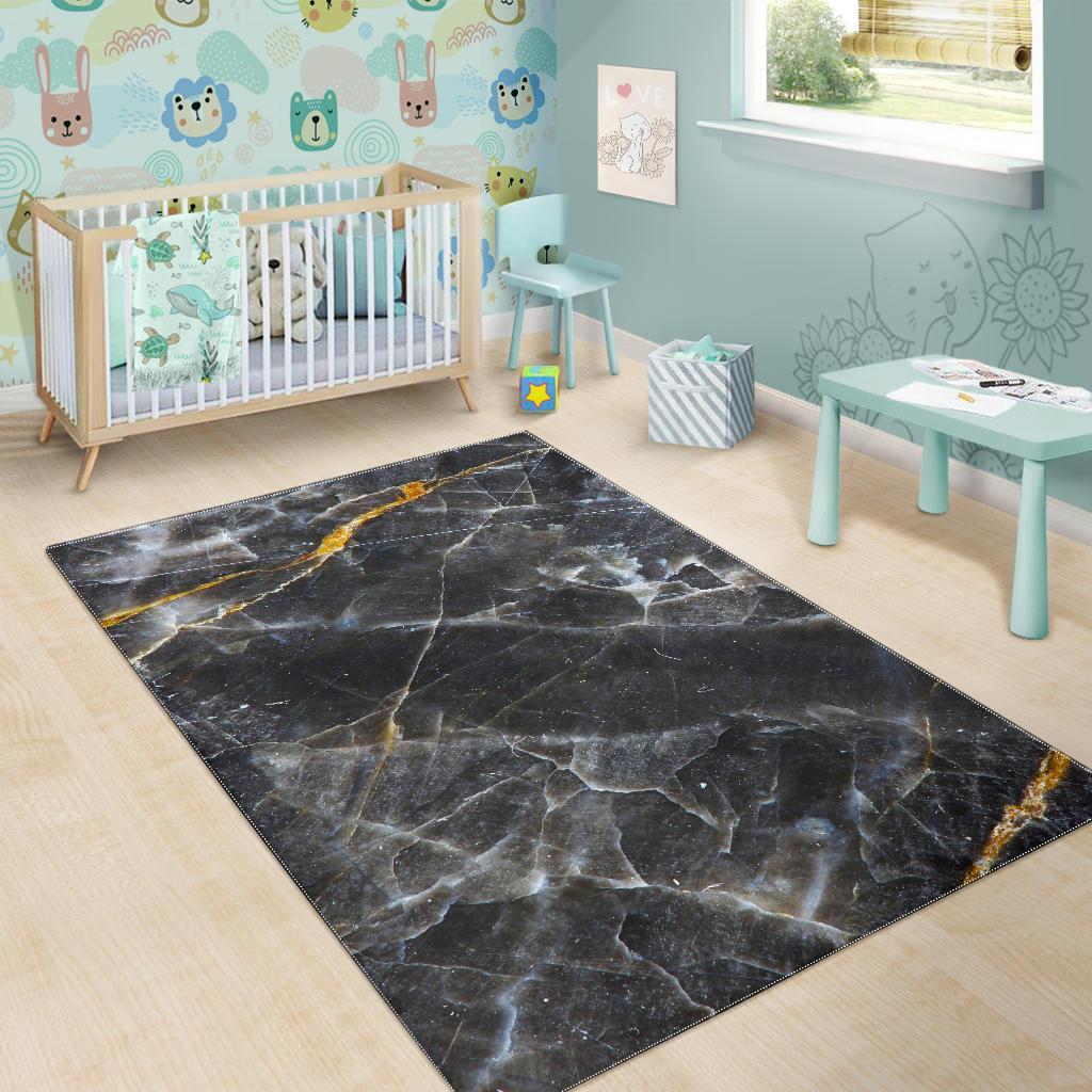 Black Grey Marble Print Area Rug