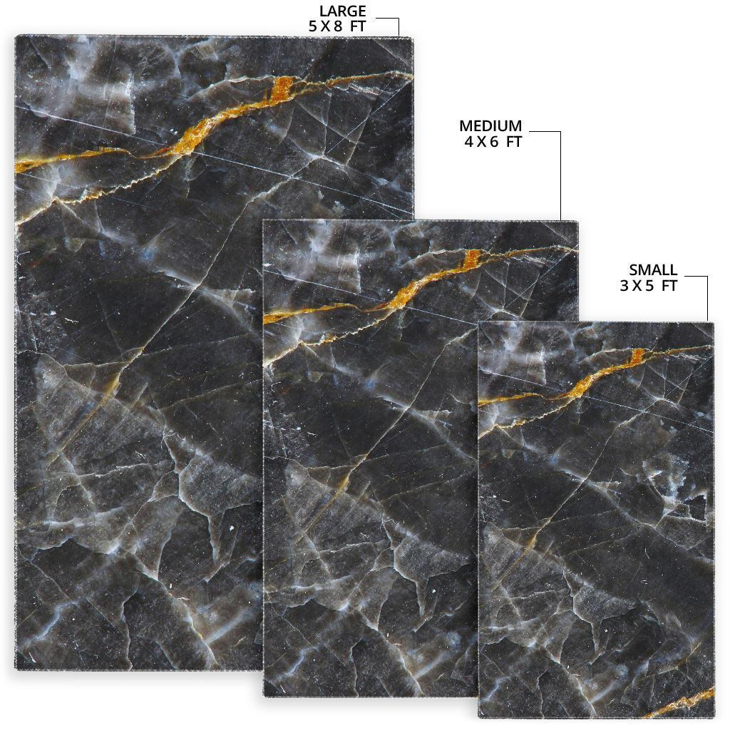 Black Grey Marble Print Area Rug