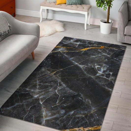 Black Grey Marble Print Area Rug