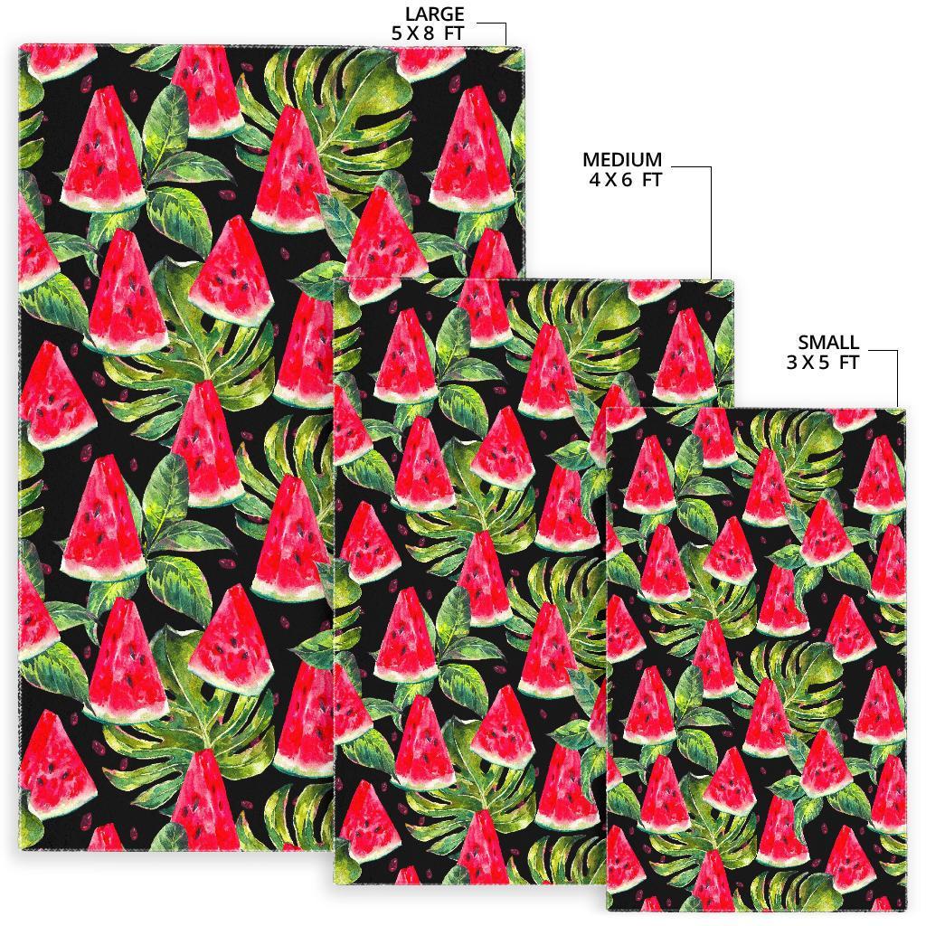 Black Palm Leaf Watermelon Pattern Print Area Rug