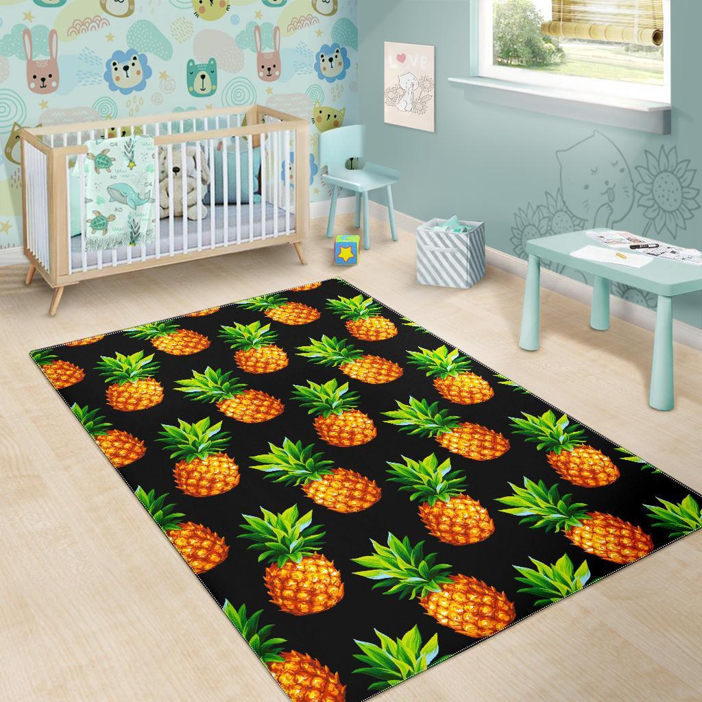 Black Pineapple Pattern Print Area Rug