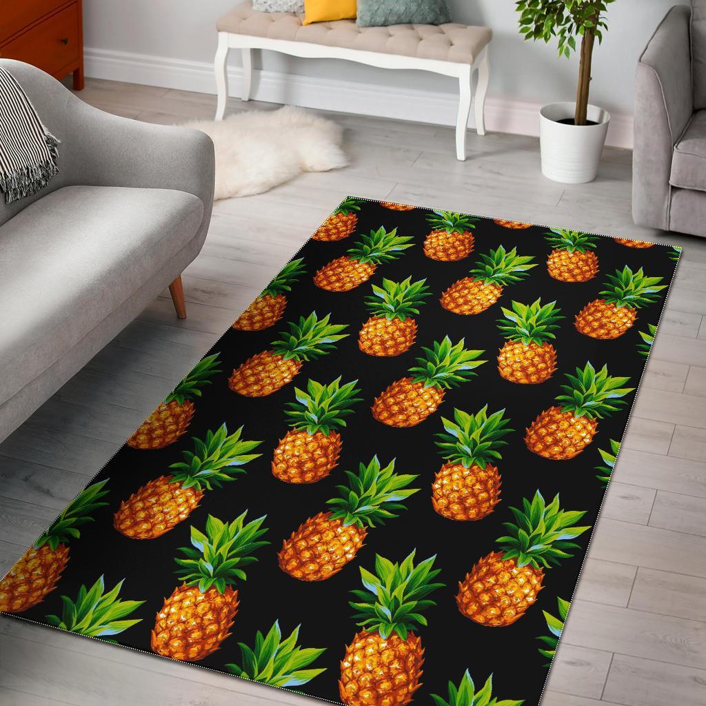 Black Pineapple Pattern Print Area Rug
