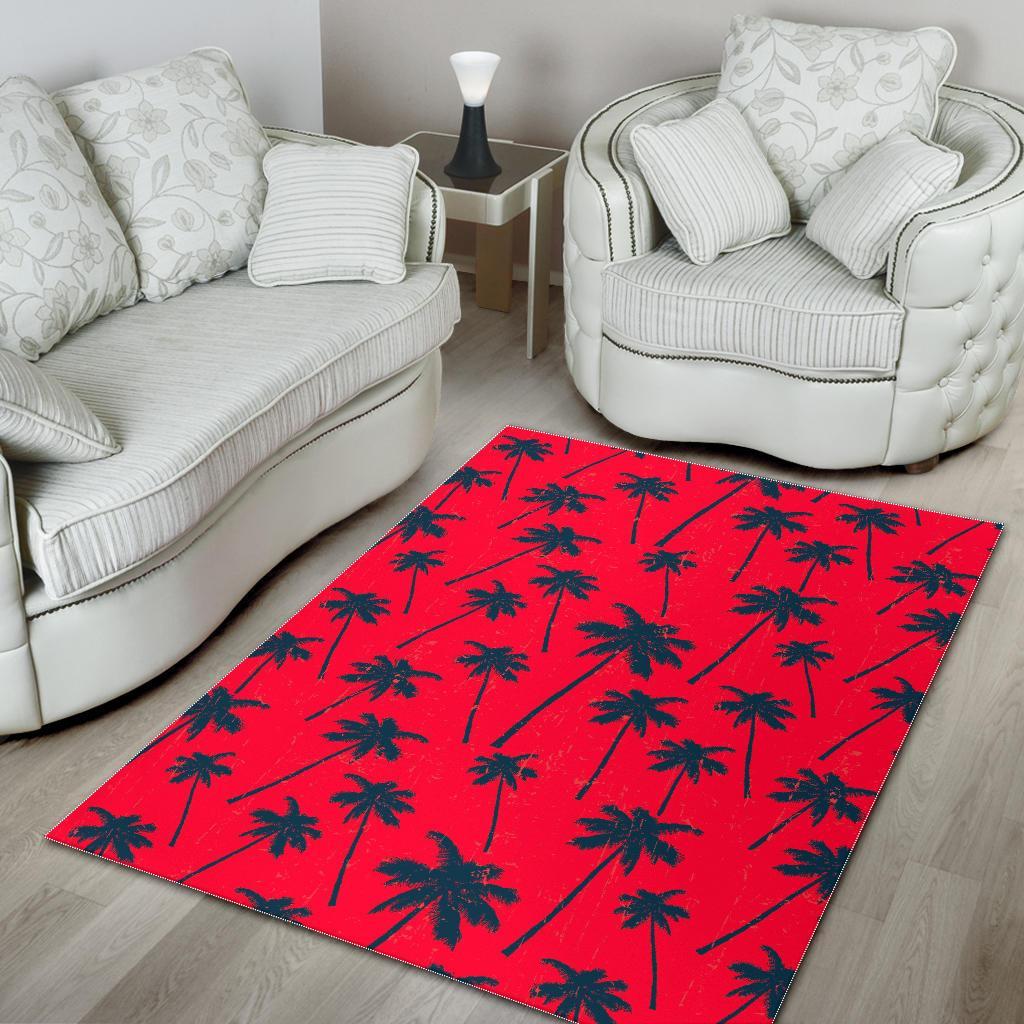 Black Red Palm Tree Pattern Print Area Rug