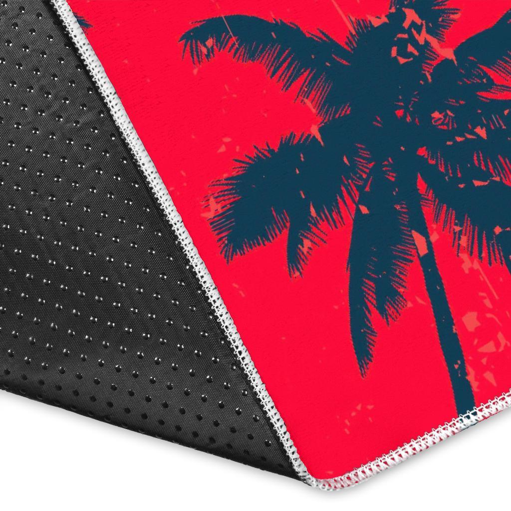 Black Red Palm Tree Pattern Print Area Rug