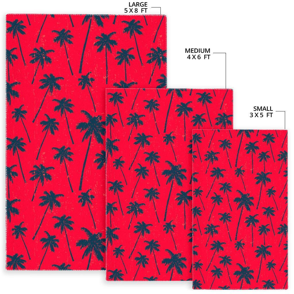 Black Red Palm Tree Pattern Print Area Rug