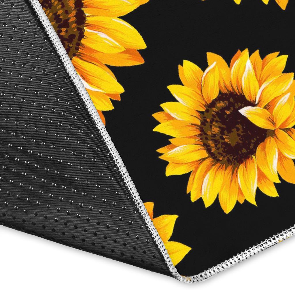 Black Sunflower Pattern Print Area Rug