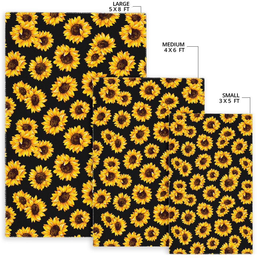 Black Sunflower Pattern Print Area Rug