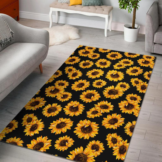 Black Sunflower Pattern Print Area Rug