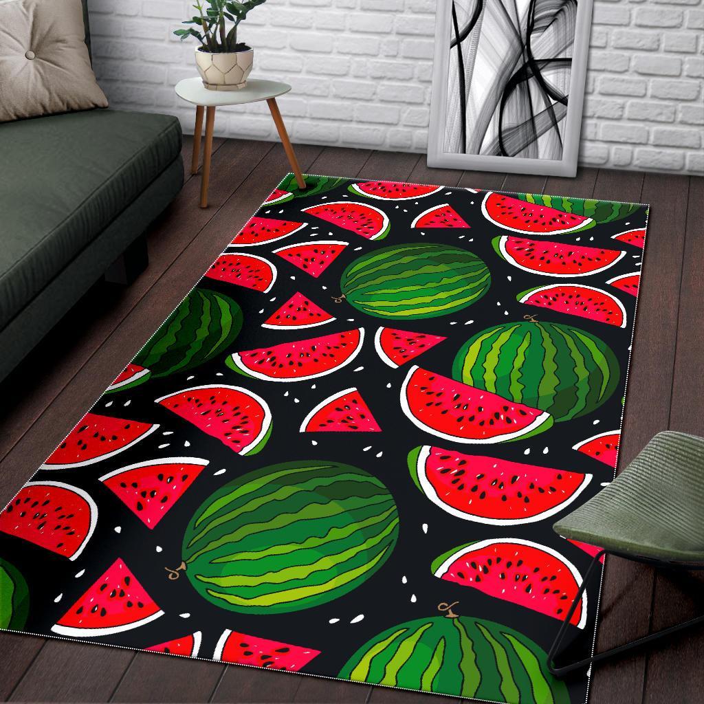 Black Watermelon Pieces Pattern Print Area Rug