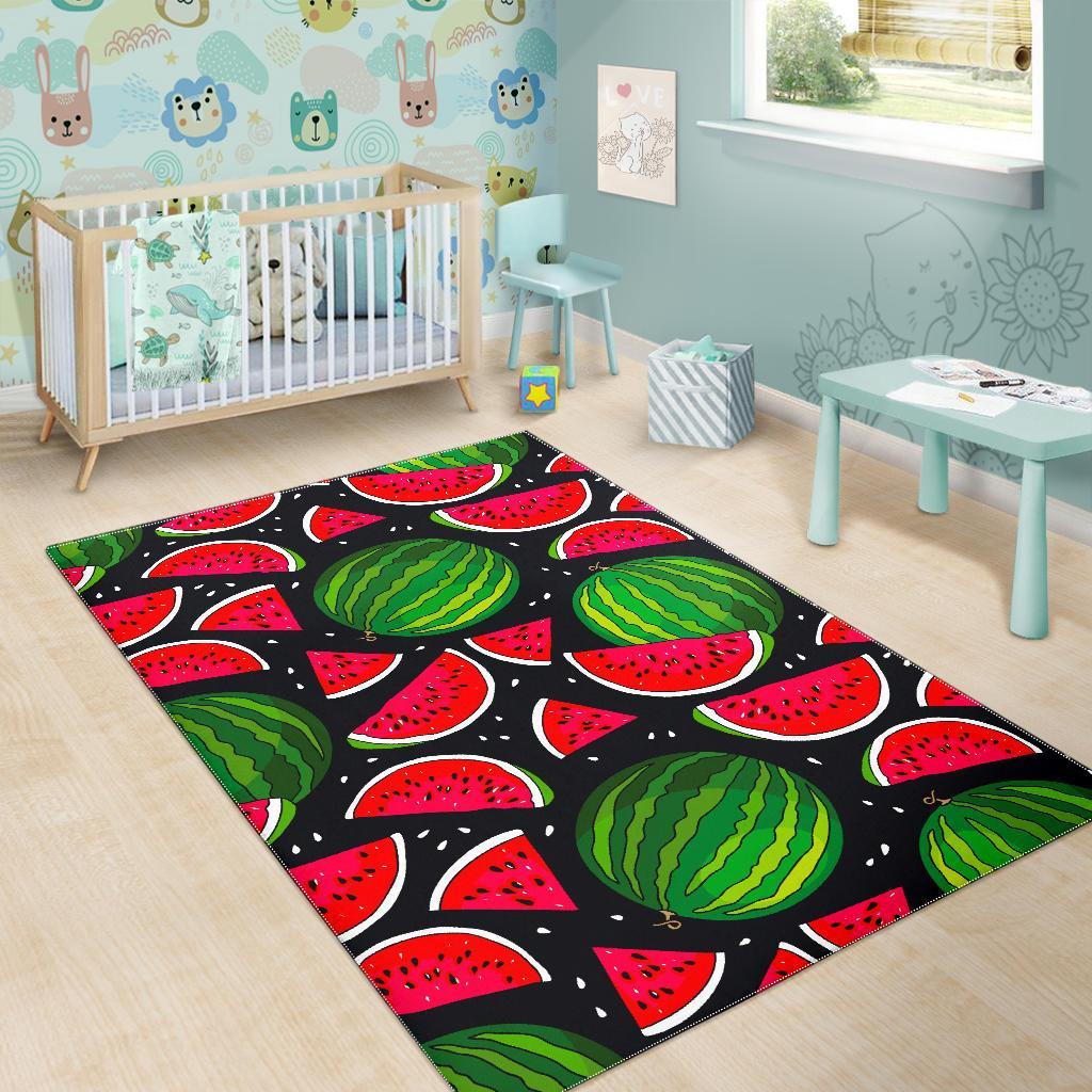 Black Watermelon Pieces Pattern Print Area Rug