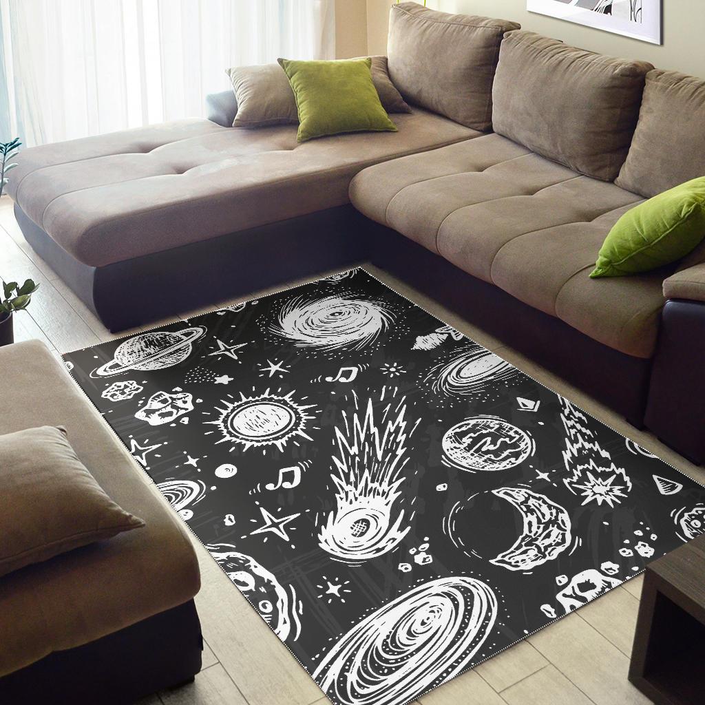 Black White Galaxy Outer Space Print Area Rug