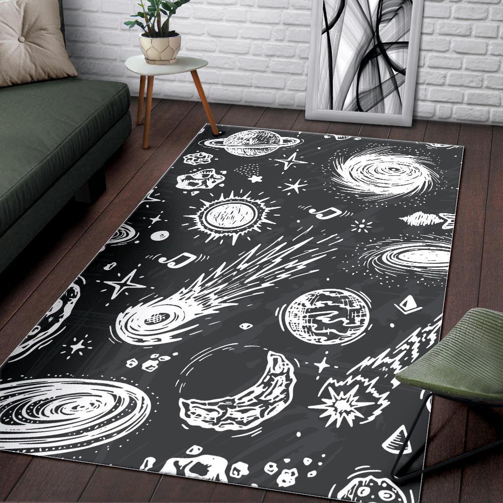 Black White Galaxy Outer Space Print Area Rug