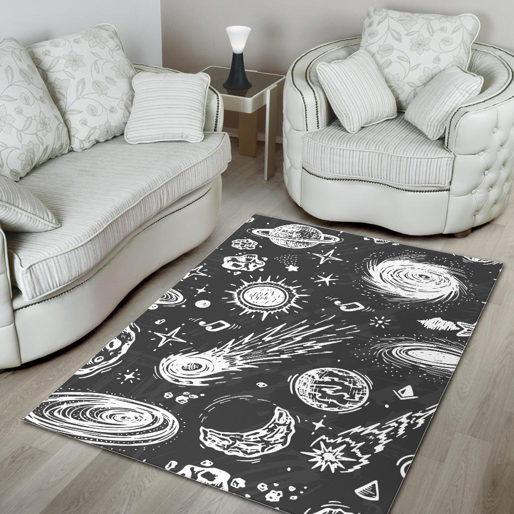 Black White Galaxy Outer Space Print Area Rug