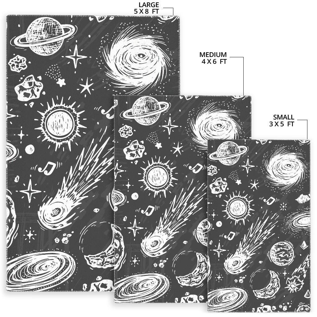 Black White Galaxy Outer Space Print Area Rug