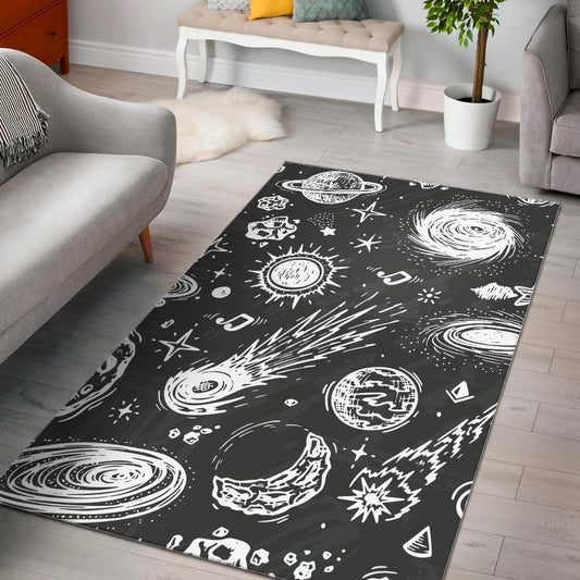 Black White Galaxy Outer Space Print Area Rug