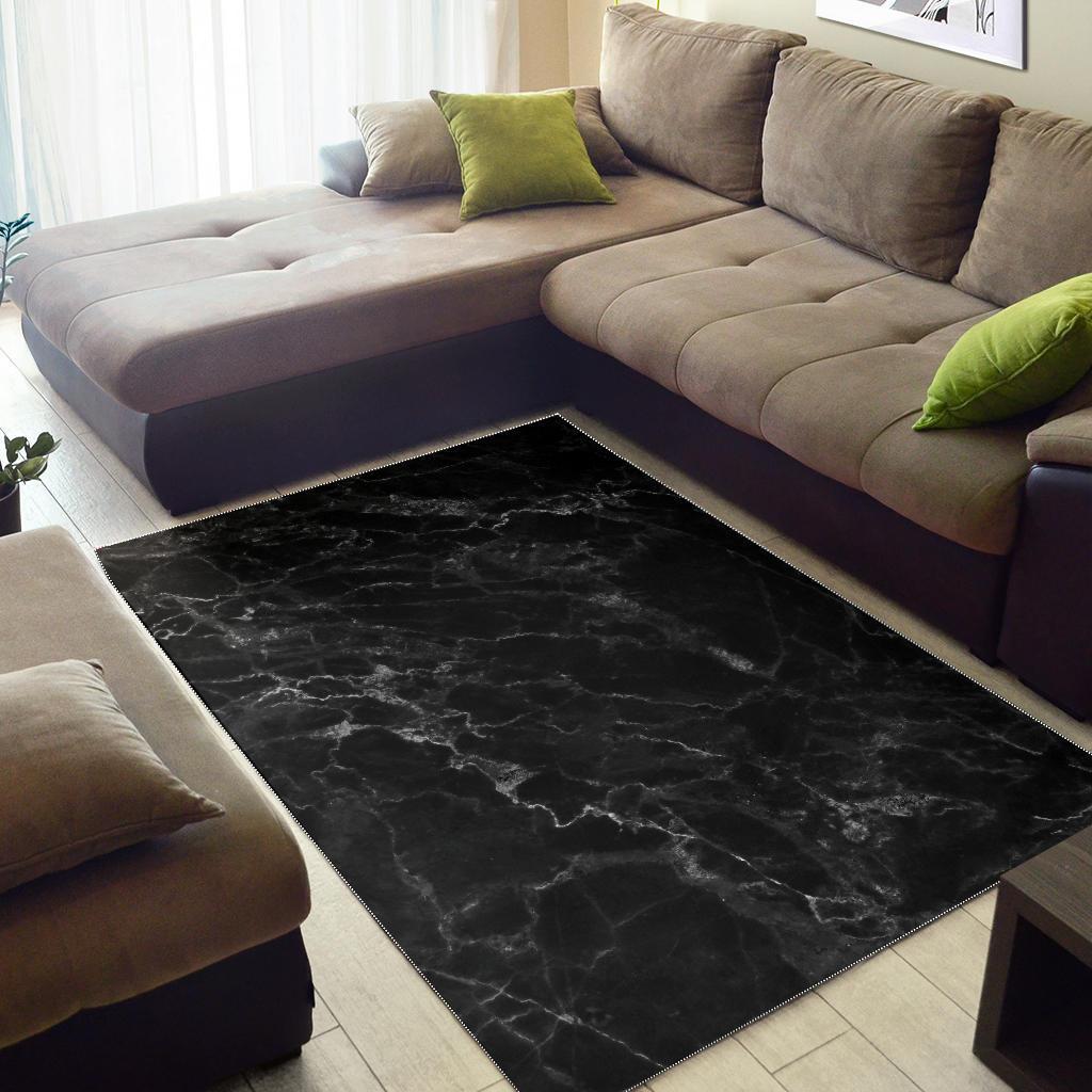 Black White Smoke Marble Print Area Rug
