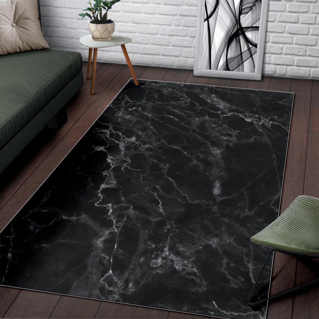 Black White Smoke Marble Print Area Rug