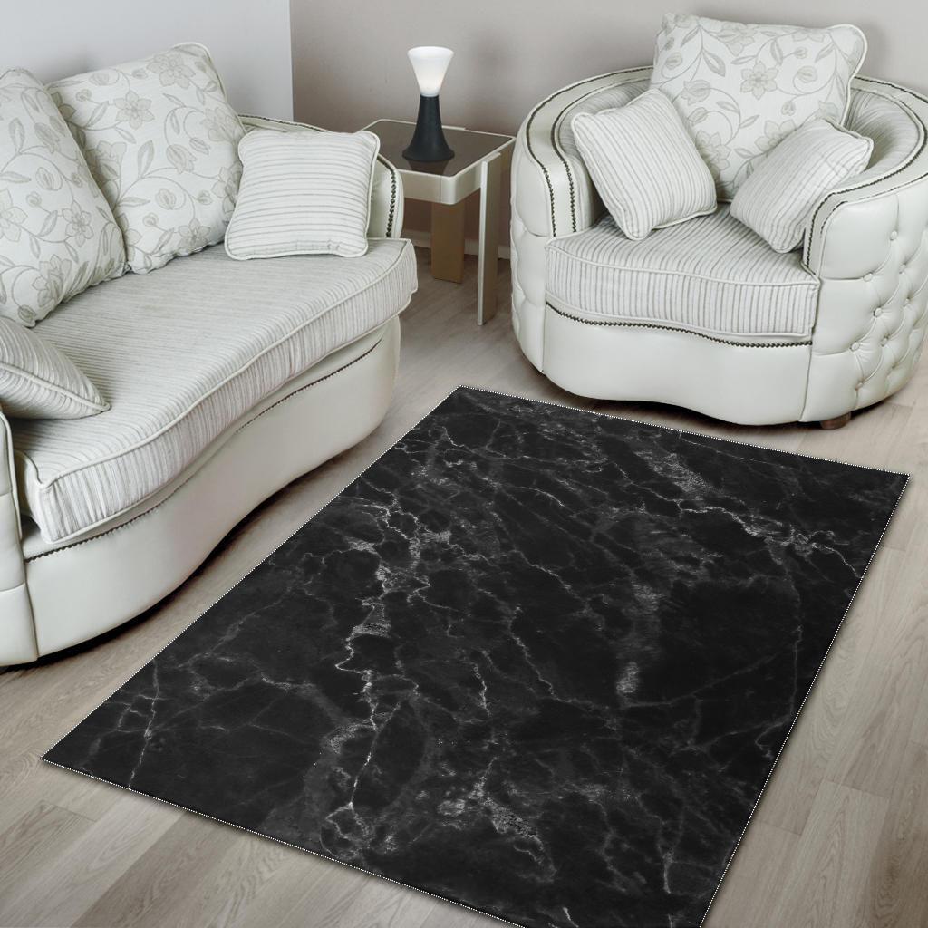 Black White Smoke Marble Print Area Rug