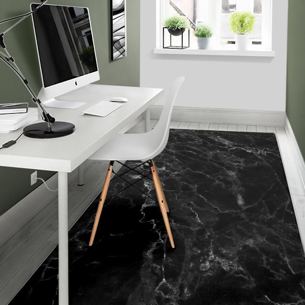 Black White Smoke Marble Print Area Rug