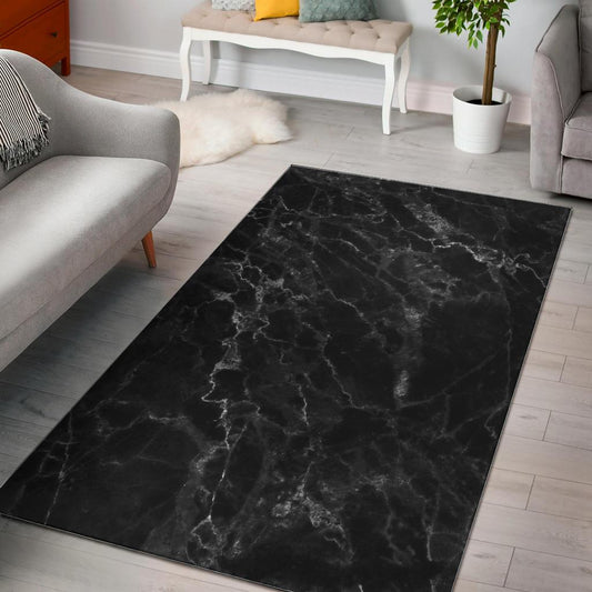 Black White Smoke Marble Print Area Rug