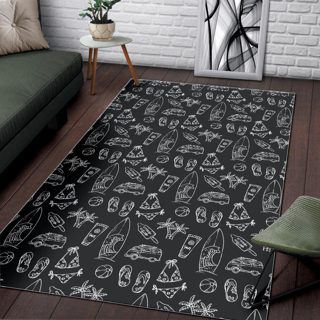 Black White Surfing Pattern Print Area Rug