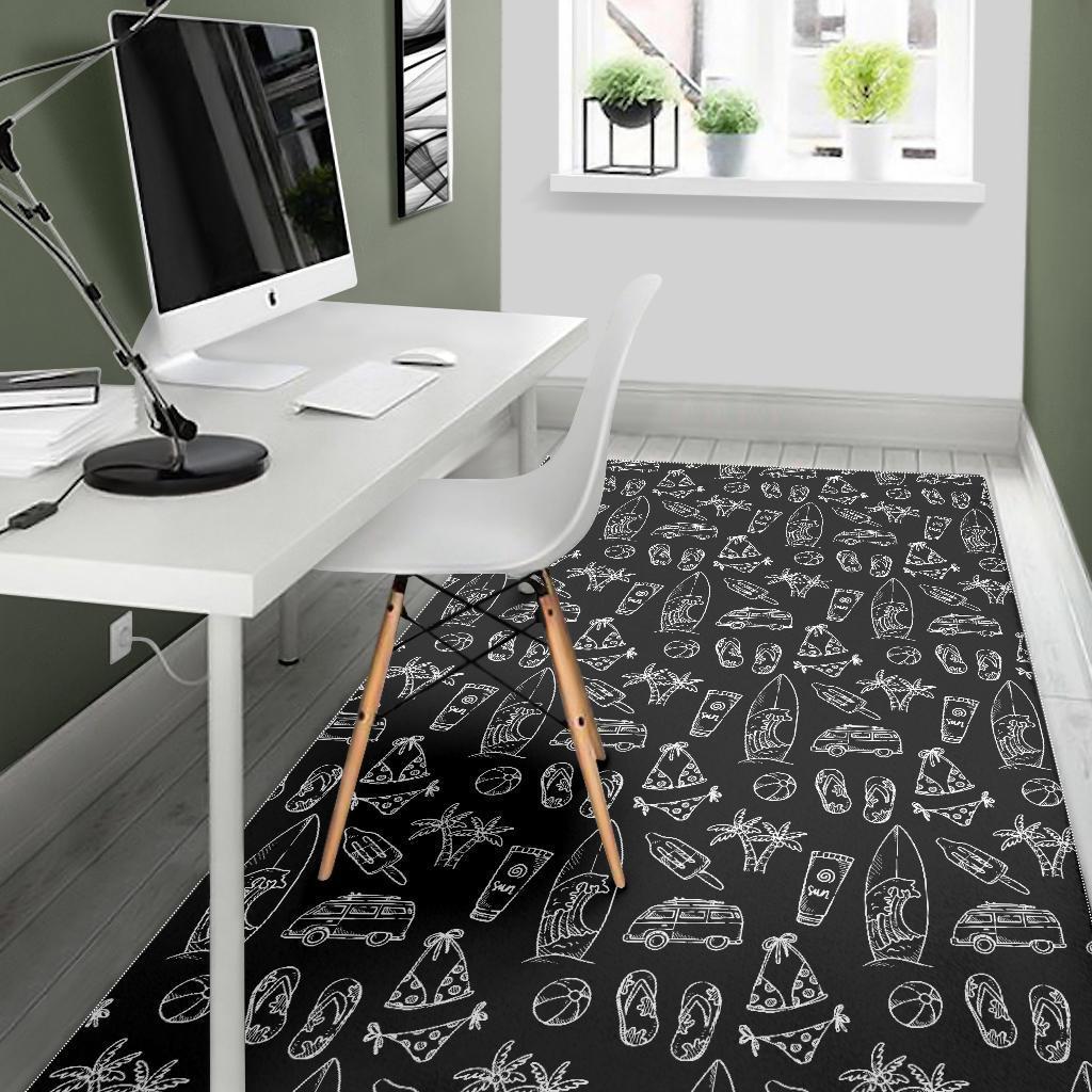 Black White Surfing Pattern Print Area Rug