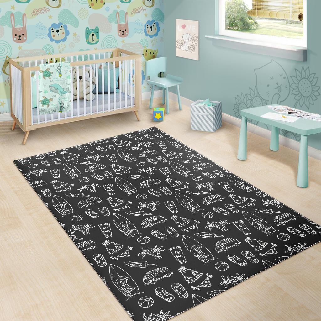 Black White Surfing Pattern Print Area Rug