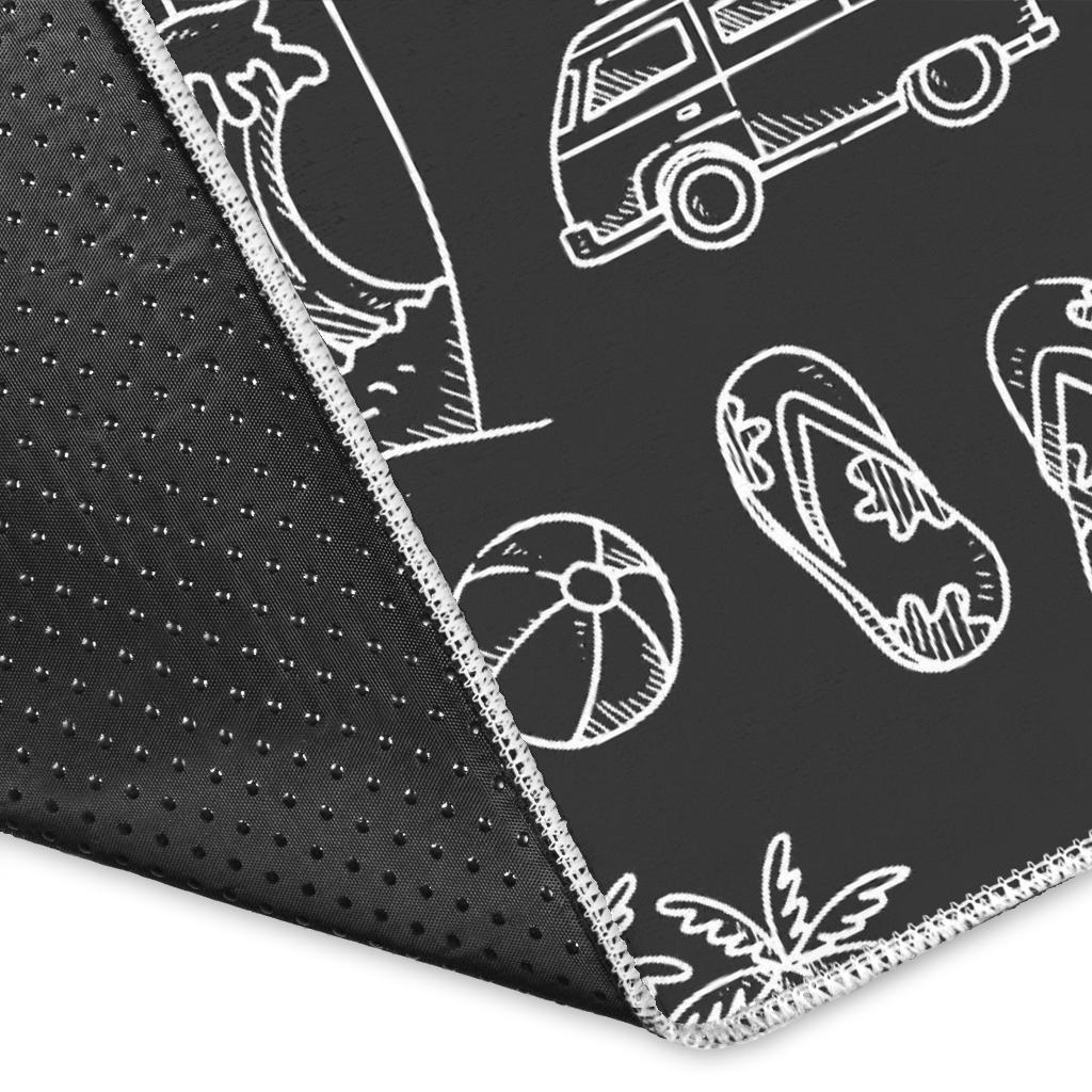Black White Surfing Pattern Print Area Rug