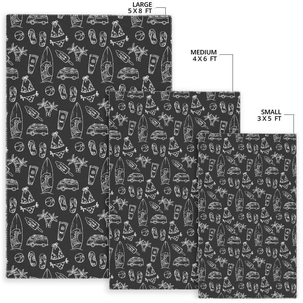 Black White Surfing Pattern Print Area Rug