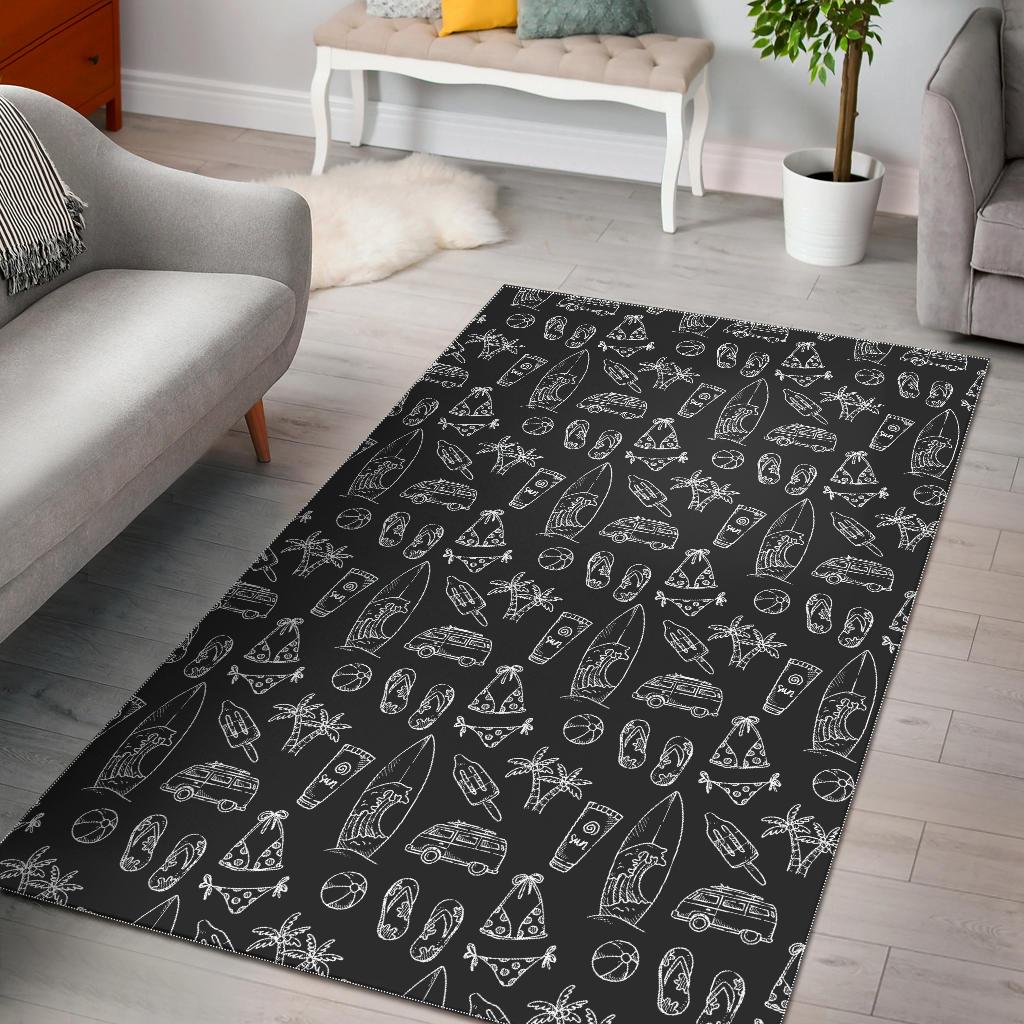 Black White Surfing Pattern Print Area Rug