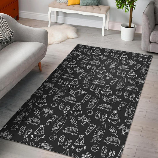 Black White Surfing Pattern Print Area Rug
