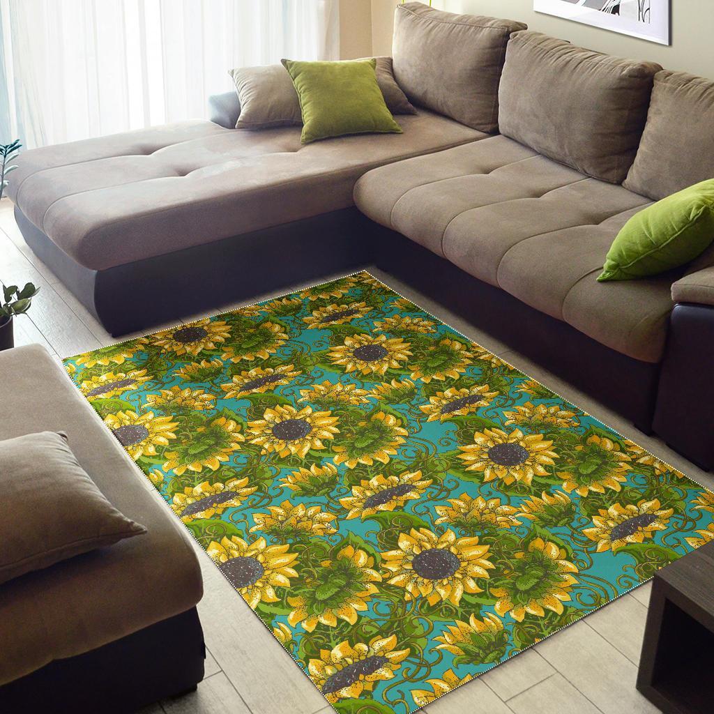 Blooming Sunflower Pattern Print Area Rug
