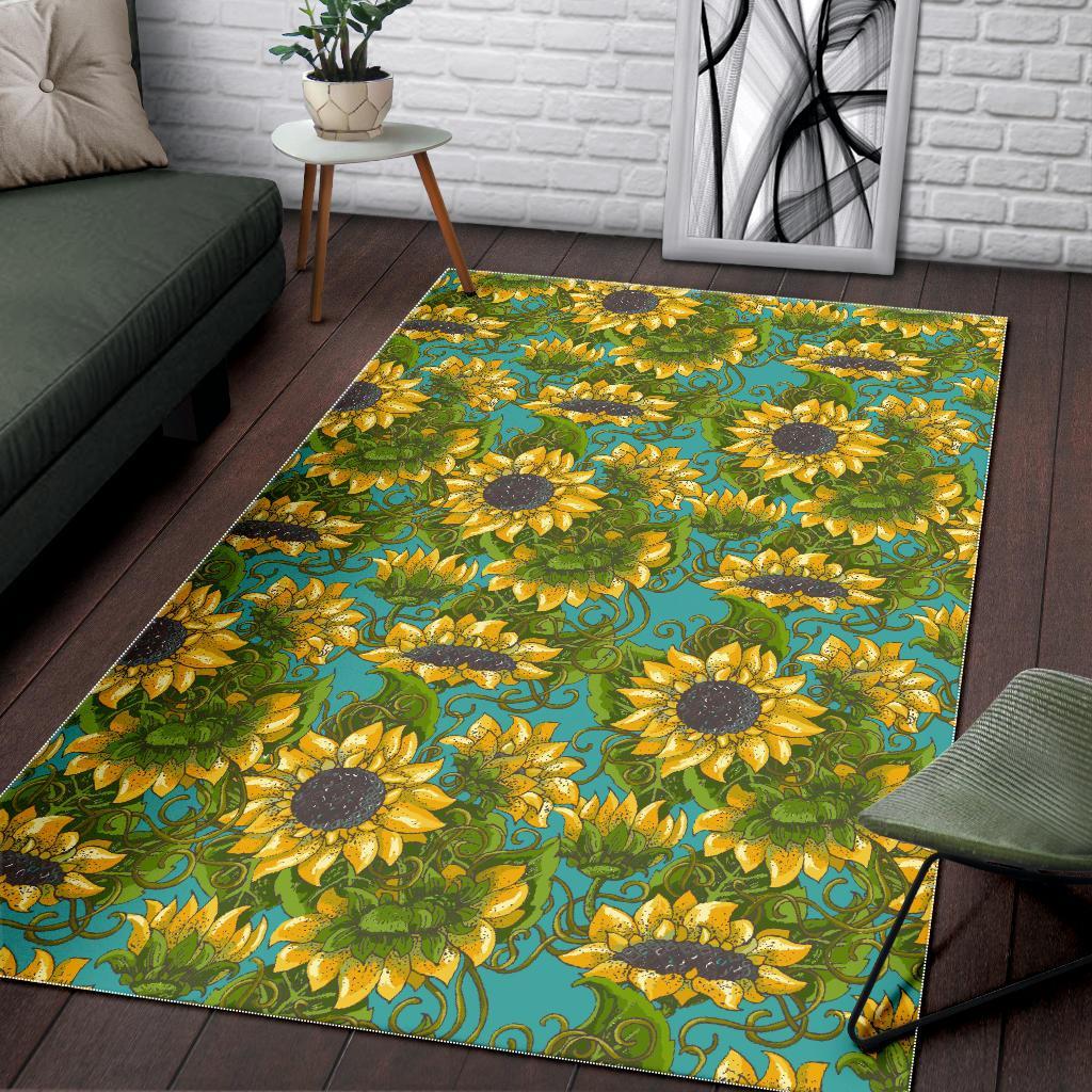 Blooming Sunflower Pattern Print Area Rug