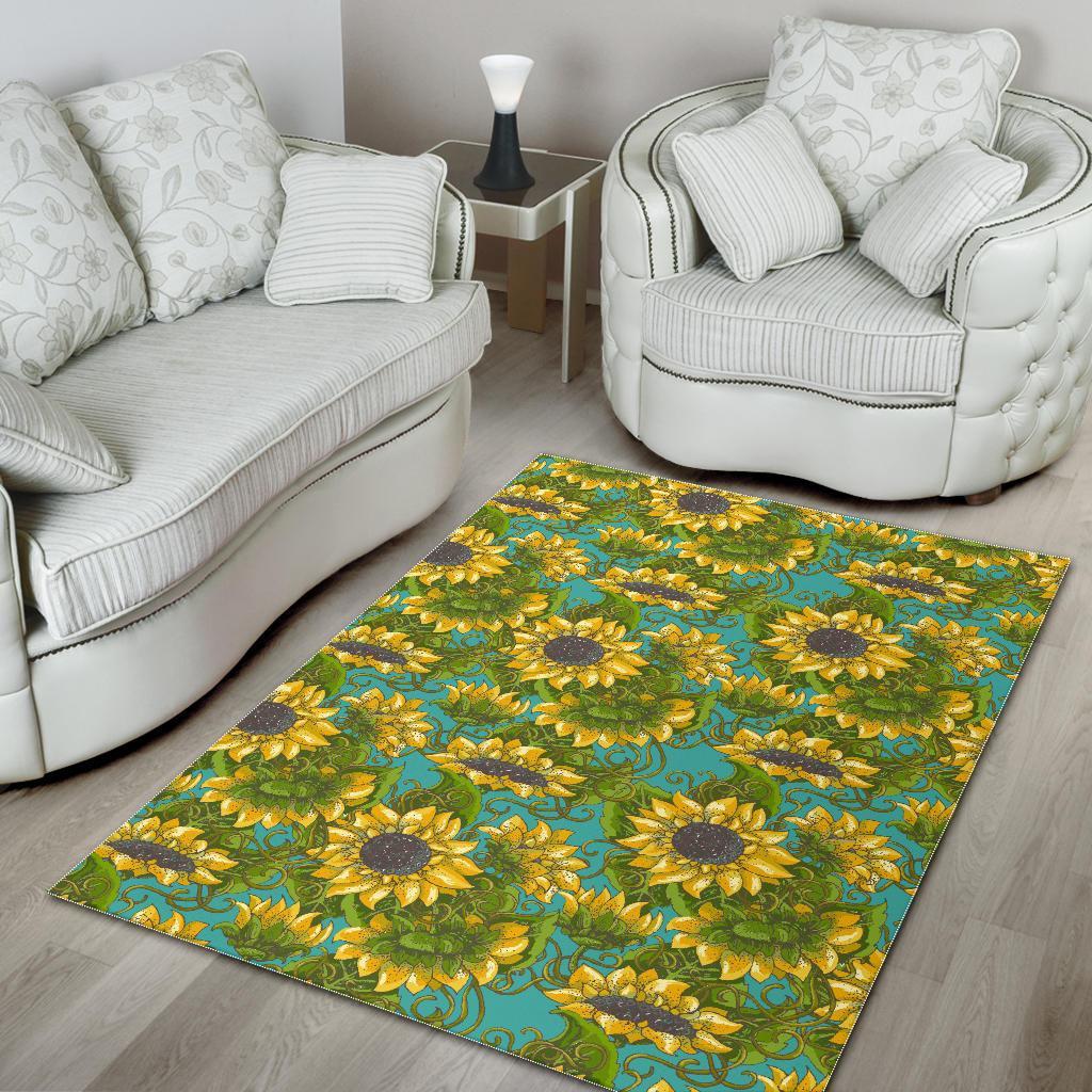 Blooming Sunflower Pattern Print Area Rug