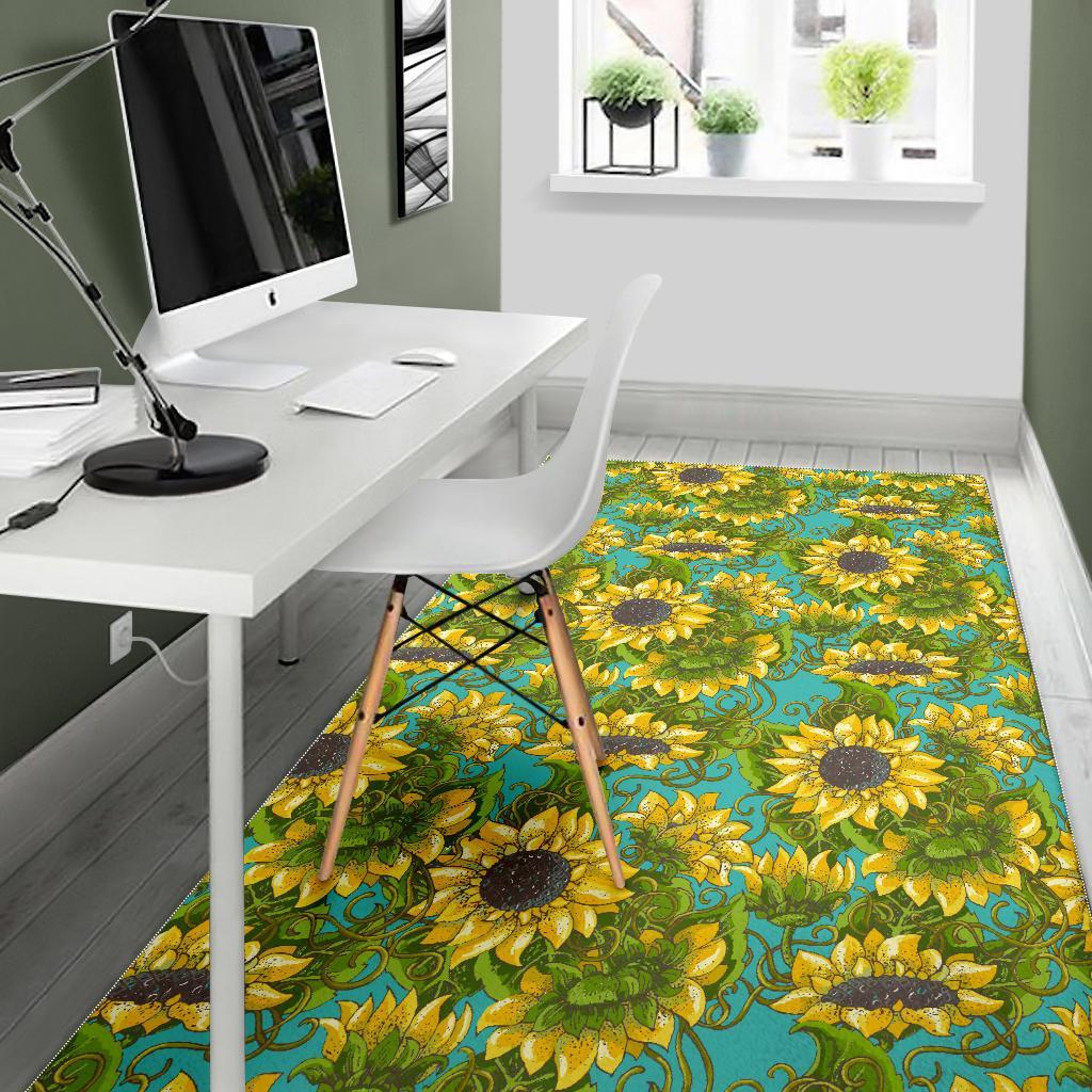Blooming Sunflower Pattern Print Area Rug