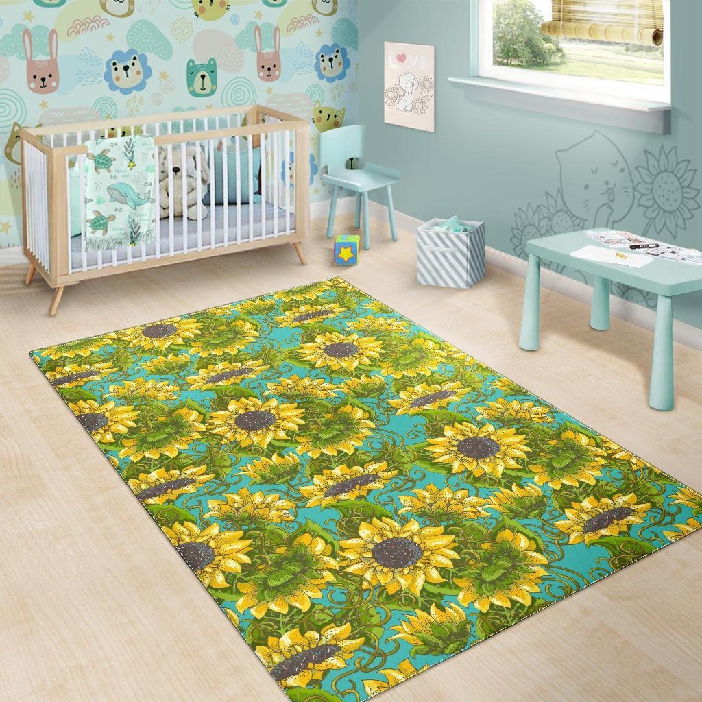 Blooming Sunflower Pattern Print Area Rug