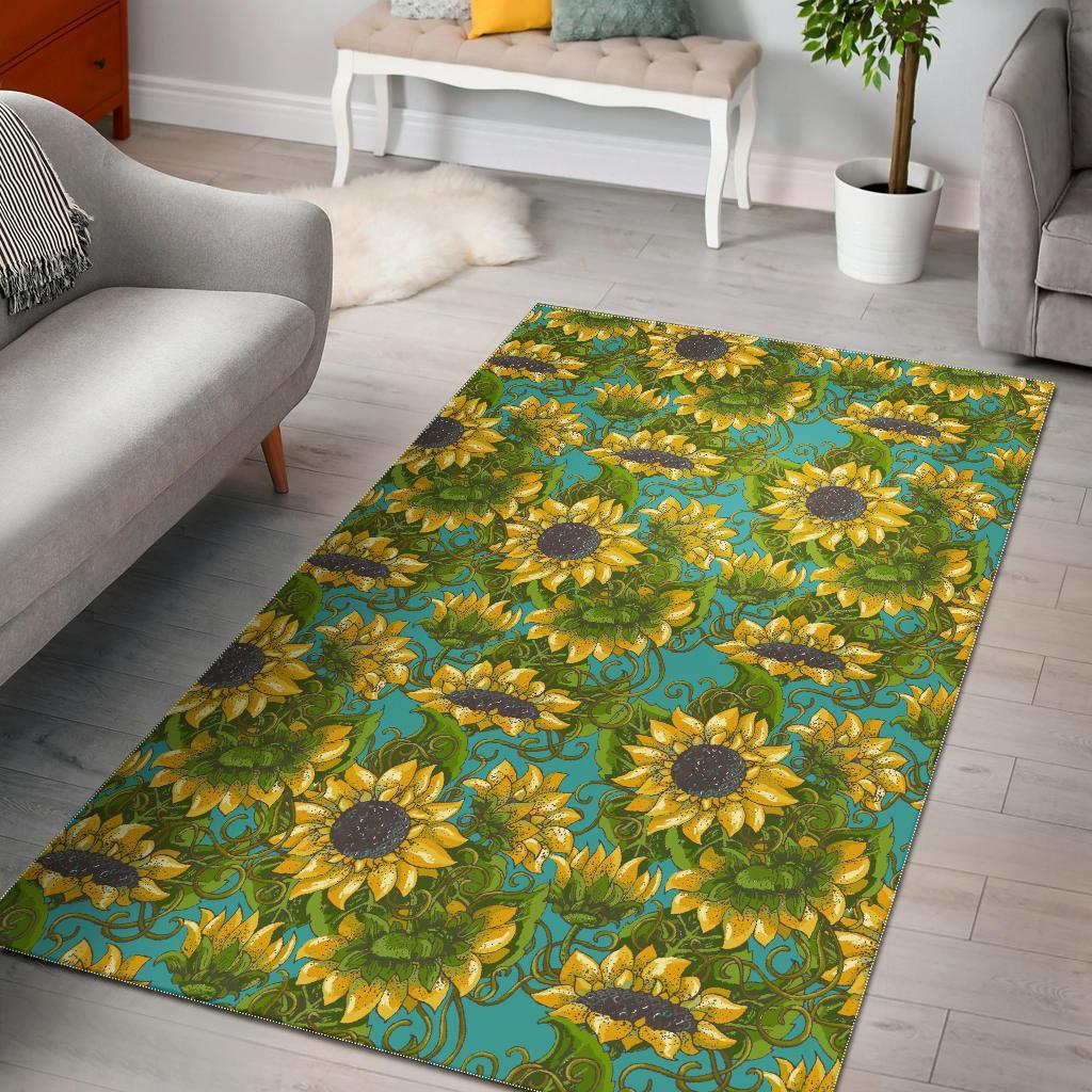 Blooming Sunflower Pattern Print Area Rug